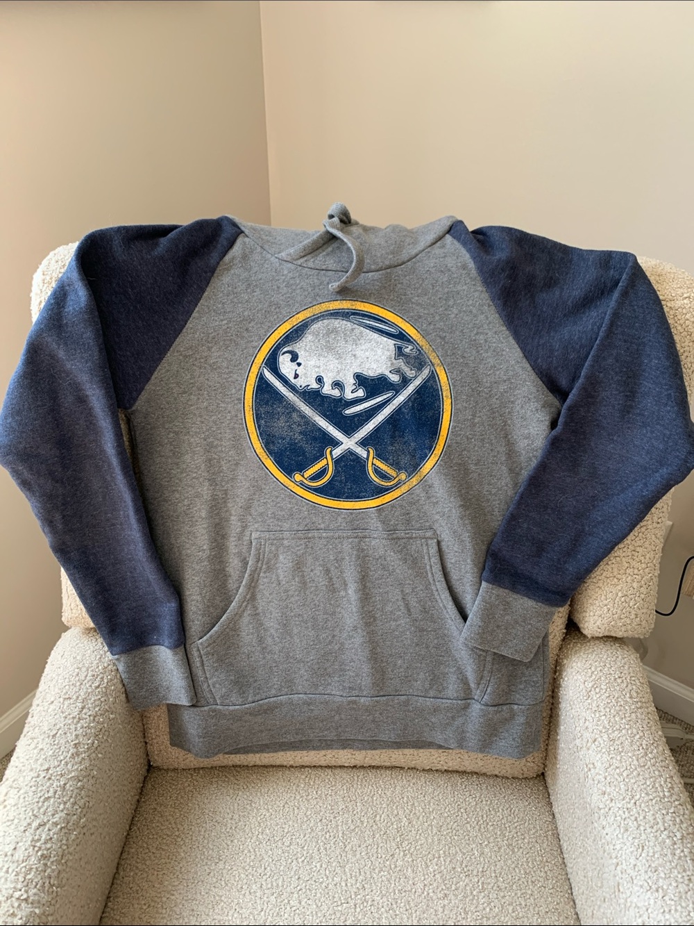 Fanatics Gray and Navy Buffalo Sabres Hoodie with Yellow Logo